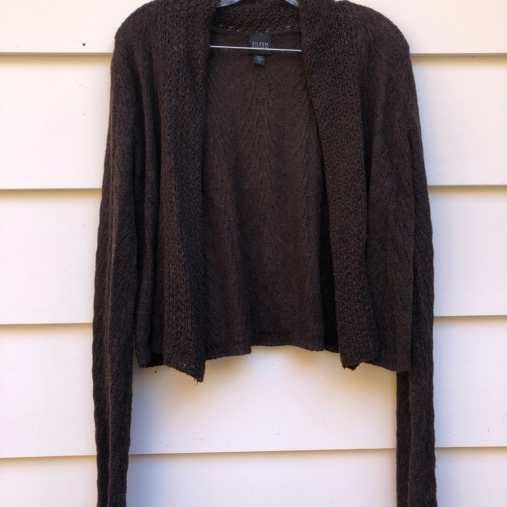 Eileen Fisher coffee brown open cardigan